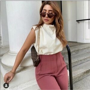 Zara high waisted pleated mauve pants